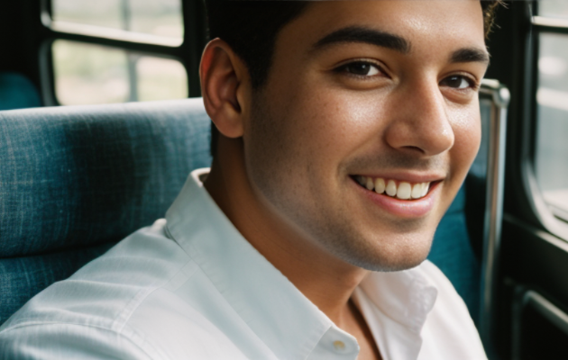 A man learning on public transport